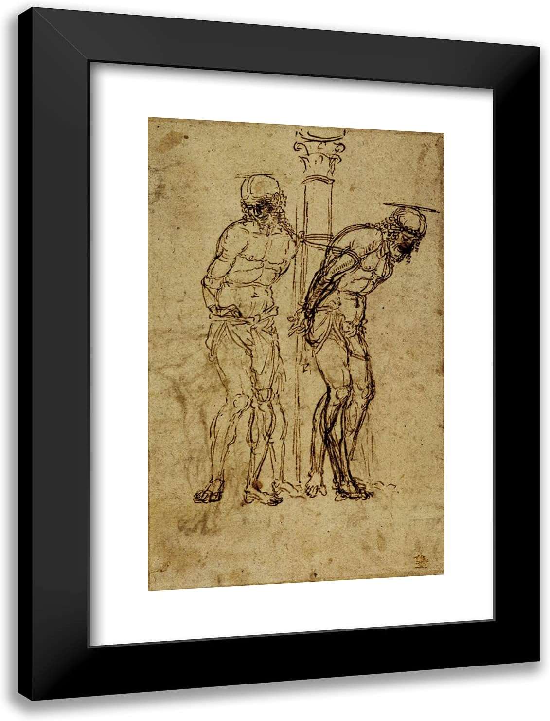 ArtDirect Mantegna, Andrea 18x24 Black Ornate Framed Art Print with Double Matting Titled: Two Studies for Christ at the Column