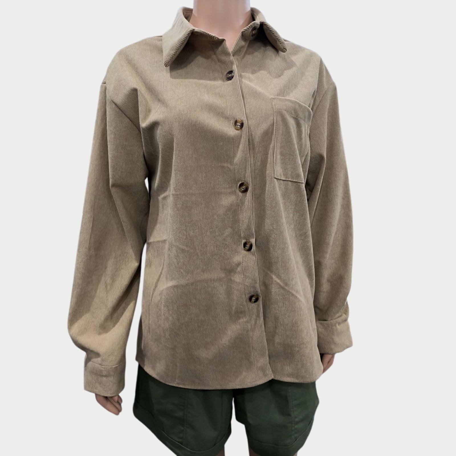 Generisch Camicia da donna a coste con colletto, abbottonatura, maniche