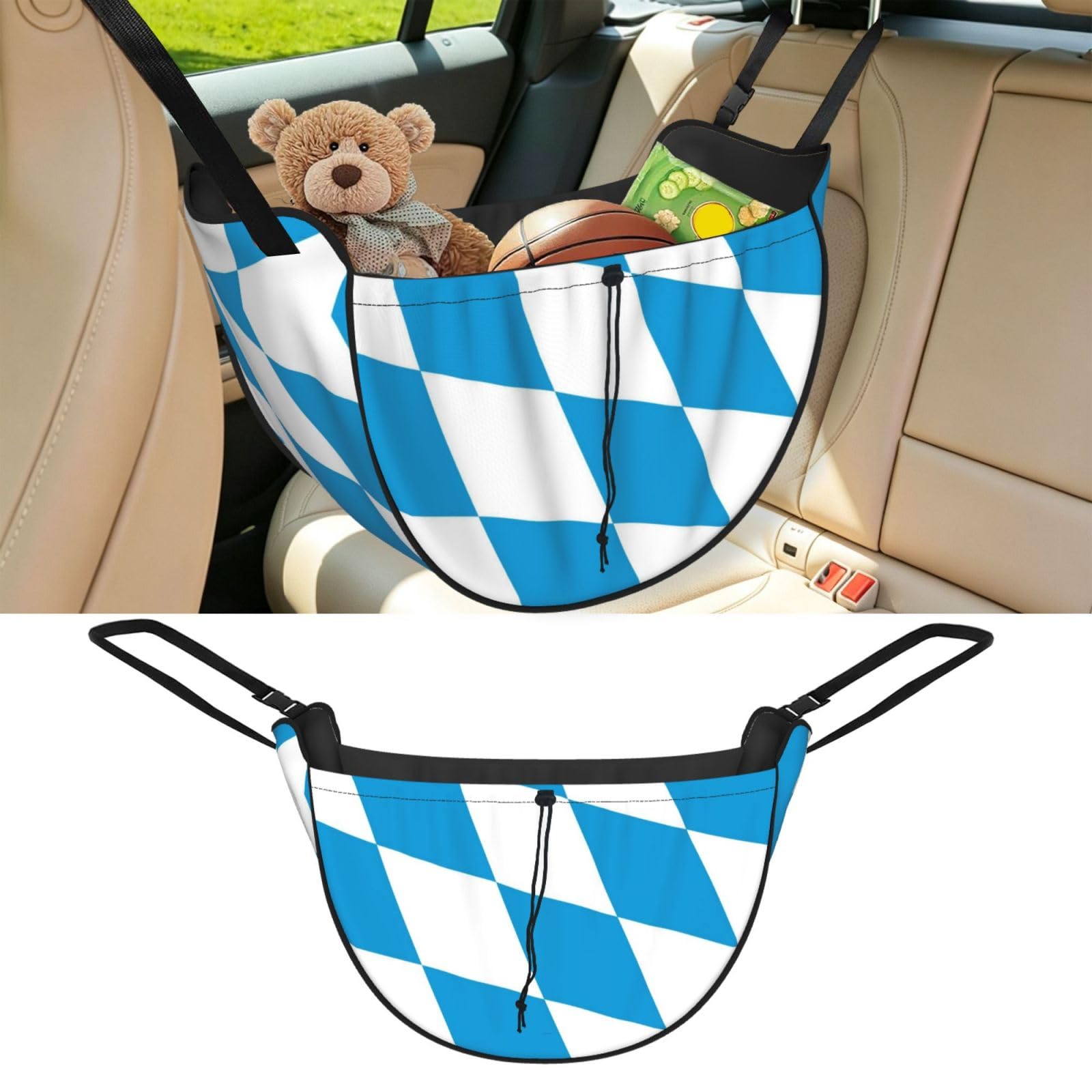 Cntdbu Black Bavarian Flag Car Seat Organizer-Backseat Storage Bag For Travel
