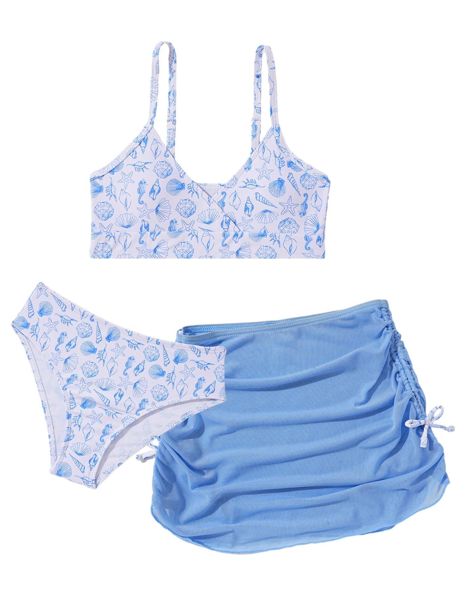 SEAUR Chica Conjunto Bikini con Falda 3 Piezas Traje de Baño Moda Impreso Bikini Set Niño Verano Playa Piscina 120-170