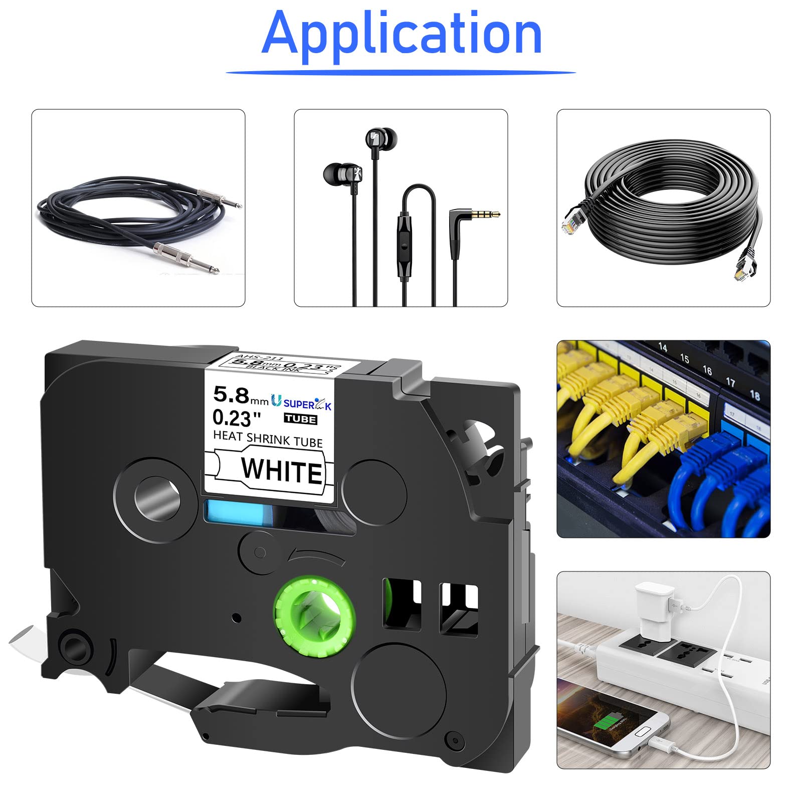 USUPERINK 3-pak kompatybilny z Brother HSe-211 HSe211 HS-211 HS211 czarny na białym tle taśma do etykiet z rurką termokurczliwą zastosowanie w drukarce PT-D400 PT-D450 PT-E300 PT-E500 PT-P750WVP (23" x 5,5 m, 5,8 mm x 5,8 mm x 1,5 m)