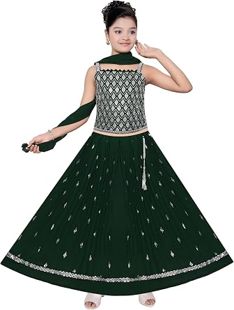 Indian Ethnic Kids Girls Lehenga Choli Dress, Sequence Work, Size 2 Years to 11 Years