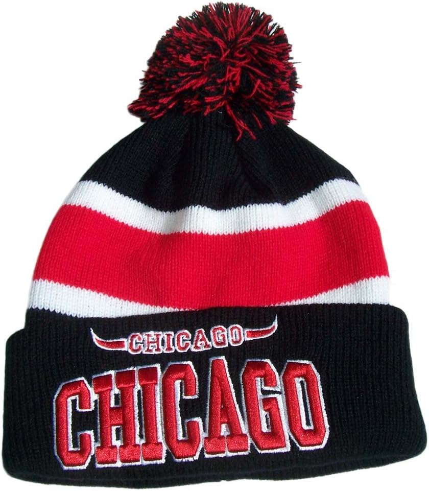 Headlinecap Chicago Pom Beanie Bulls Hat Cap Red Black Winter Ski Hat