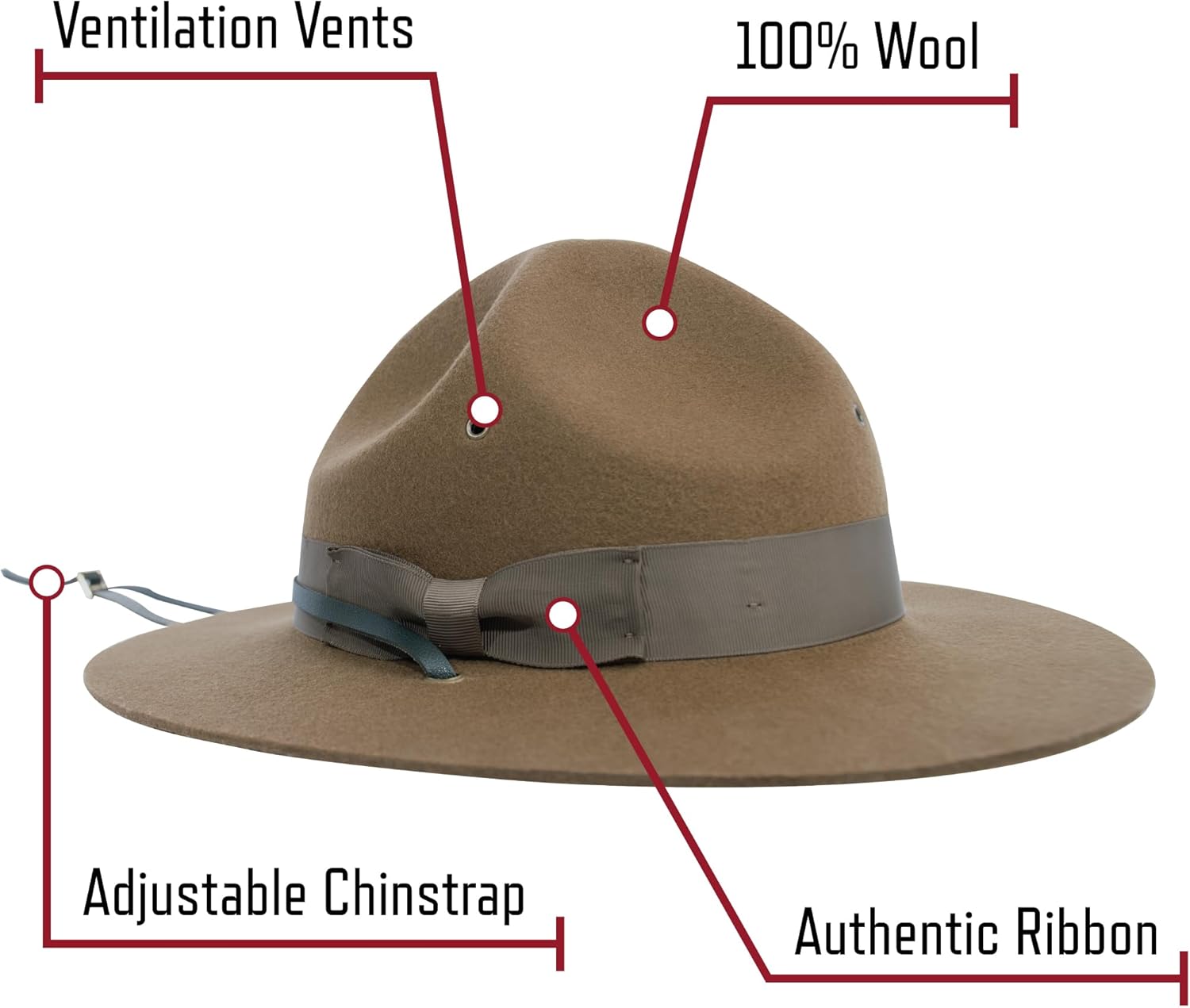 Rothco Campaign Hat - Drill Instructor State Trooper Park Ranger 100% Wool Felt