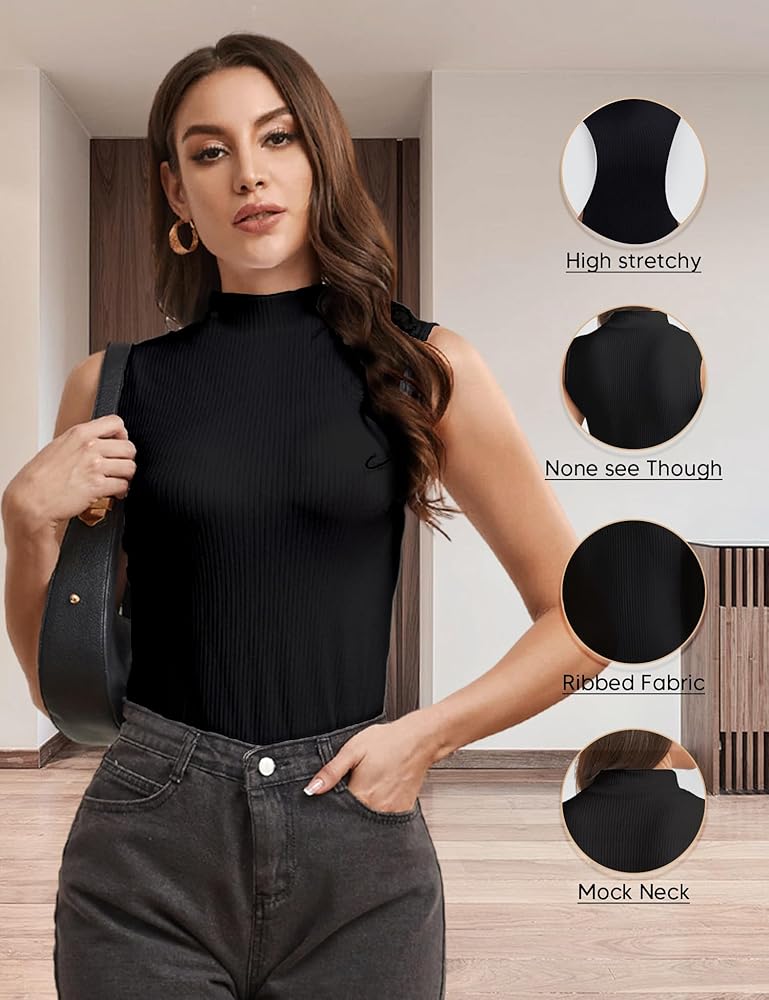 トップス RELAXMESH MOCK NECK Seamless Ribbed Sleeveless Mock Neck Turtleneck Shaping Tank