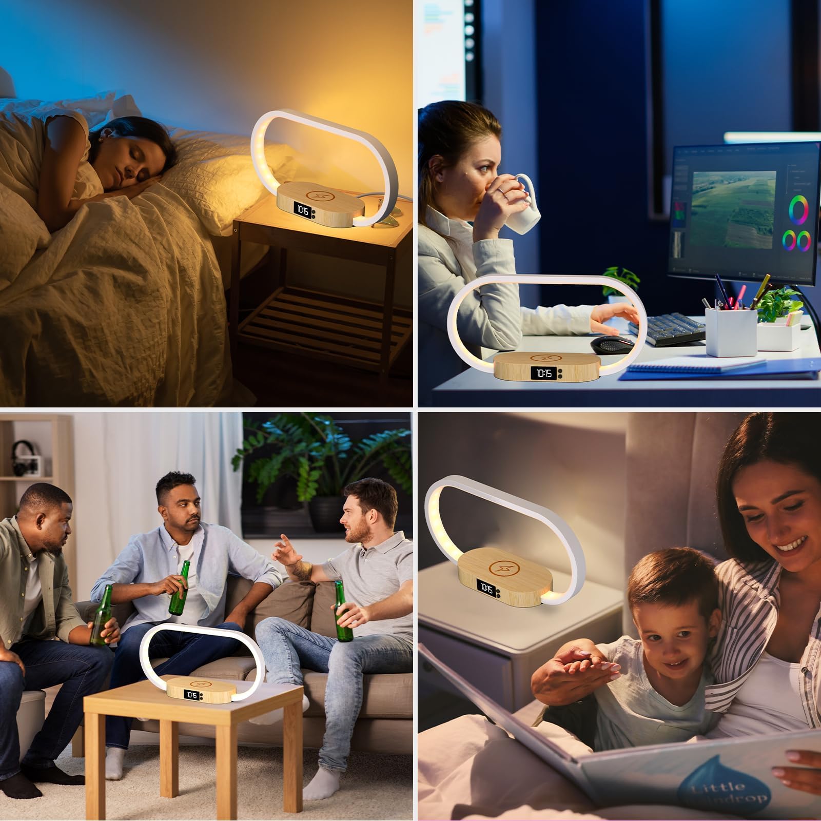 m zimoon Lampada da comodino con caricabatterie wireless veloce, lampada da camera da letto con orologio, lampade da tavolo per comodino, lampade touch per camera da letto, 3 modalità colore