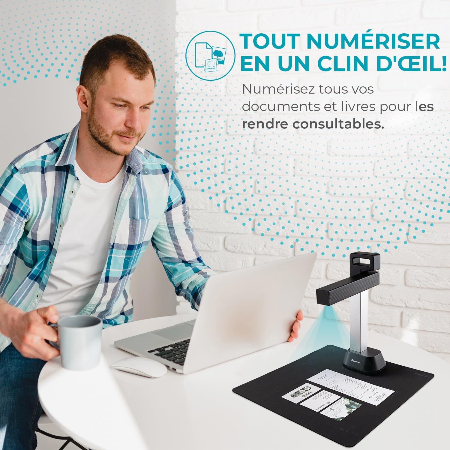 IRIScan Desk Portable a4 & Document Scanner v6 - PDF Editor Gratuit, Scanner de Livre, IA aplatissement-numérisation Auto- Effacement Doigts, 8MP, Win Mac