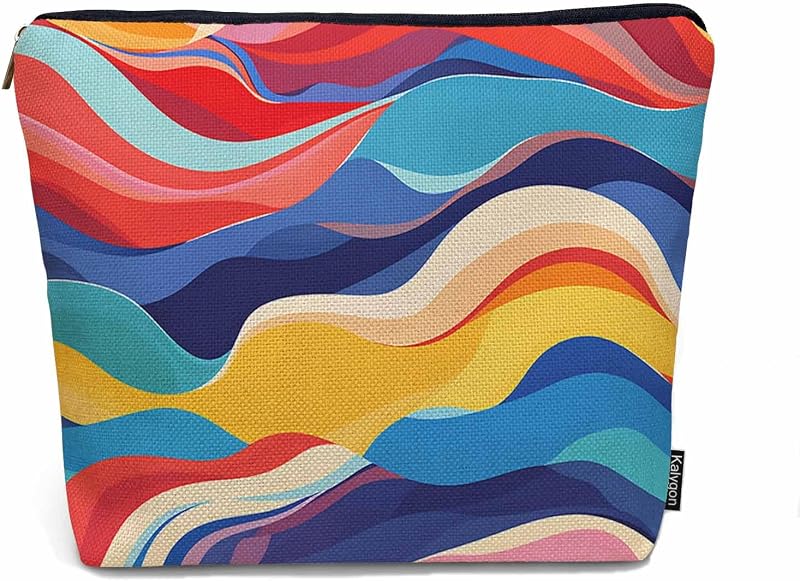 Necessaire Kalygon Ocean Waves com Zíper, Organizadora para Cosméticos e Itens de Viagem, 23 x 18 x 0,5 cm