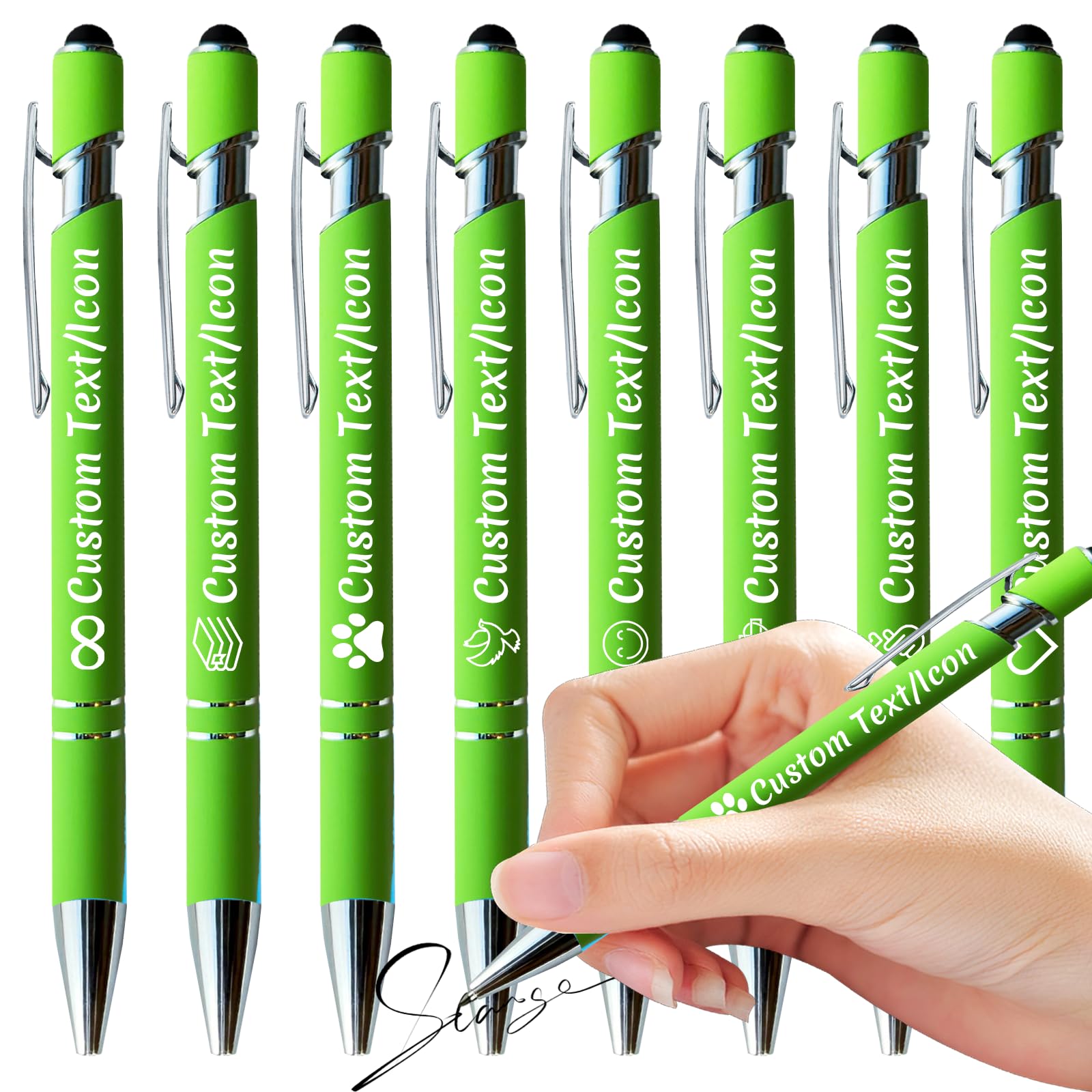 Kugelschreiber mit Gravur – Personalisierte Kugelschreiber Großpackung mit Wunschtext Logo – Werbekugelschreiber für Firma Büro Schule Hochzeit Event (1000, Grün)