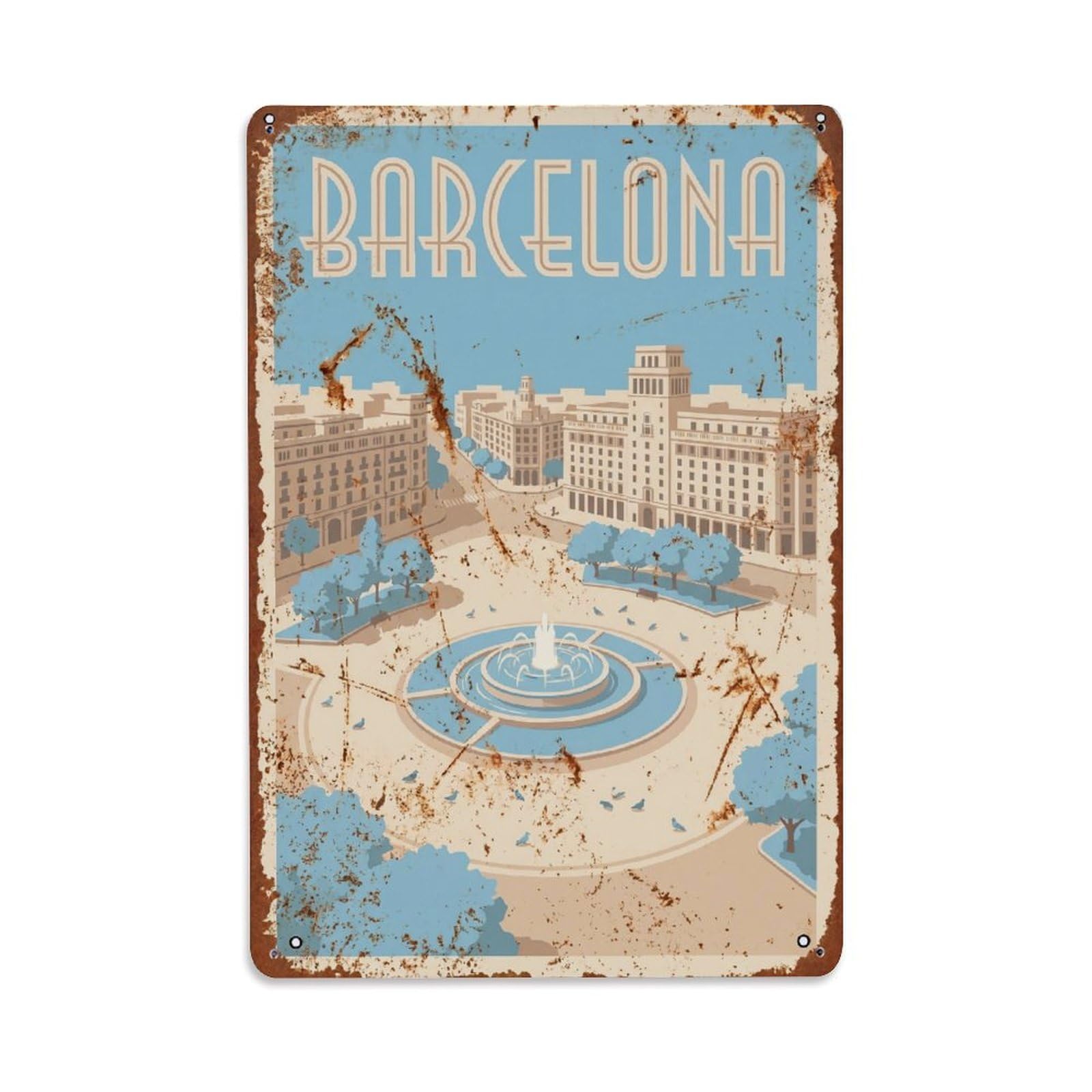 Este 8X12inch Style Vintage Travel Barcelona Spain Modern Metal Tin Sign
