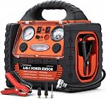 2200A Démarreur de saut booster batterie avec Air Gonflateur de pneus de voiture compresseur, Booster Pack avec 110V 400W Onduleur de puissance Dual AC/DC Ports,2.1A USB Port, 12V Boîte de saut, pince de saut