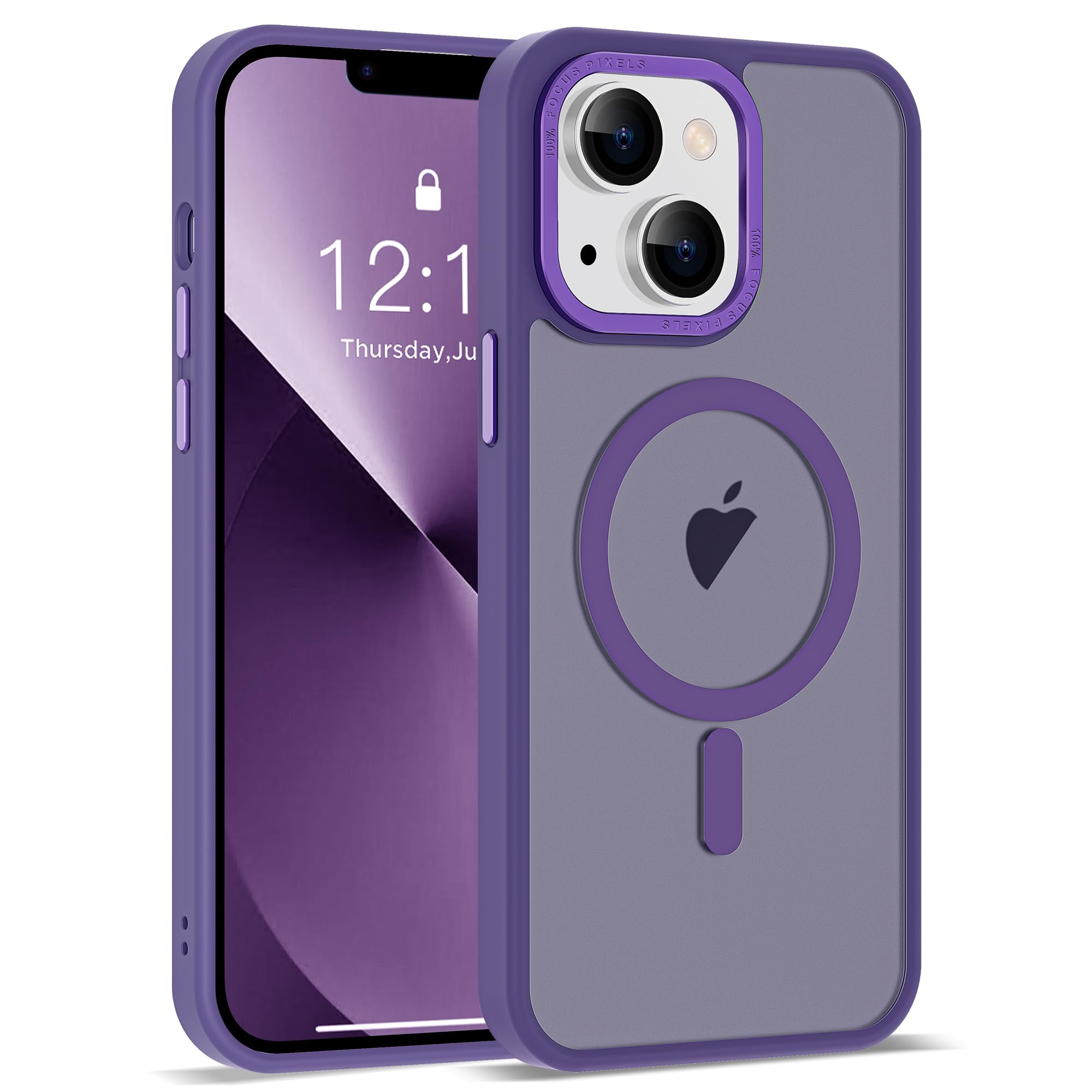 SAITONG Compatible for iPhone 13 Phone Case & iPhone 14 Phone Case Translucent Magnetic iPhone 13 & 14 Case 6.1" [Great Grip Feeling][Compatible for Mag-Safe], Purple