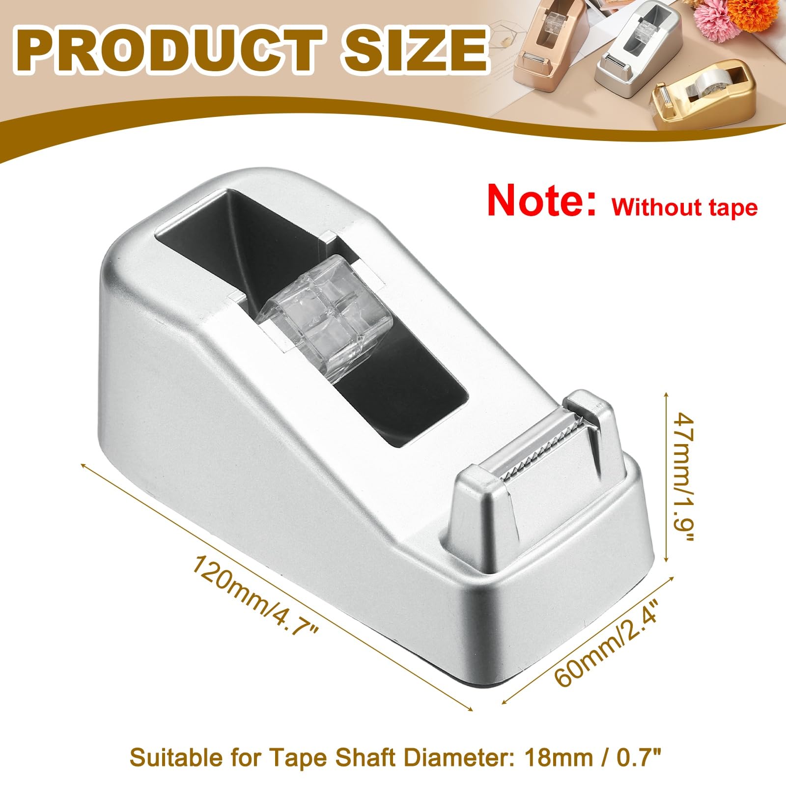 PATIKIL Tape Dispenser Desk, Heavy Duty Tape Dispenser Desktop Light Luxury Frosted Dispensers Holder Non-Skid Base Elegant for Home Office Desktop Small Business Gift, Silver - Image 2