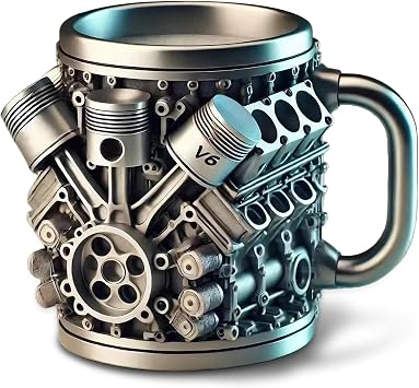 V6 Engine Mug, Durable Stainless Steel V6 Coffee Mug, Engine Mugs for Men, Ideal Car Guy Gifts & Mechanic Gifts, Realistic 3D Stainless Steel Engine Mug for Racing Enthusiasts and Cars Fans