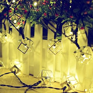 Solar Geometric Lights,KINGCOO 20FT 30LED Geometric Metal Polyhedral Hollow Ambiance Ornament String Lights for Home Indoor Garden Lawn Party Christmas Trees Weddings Decorations,Warm White