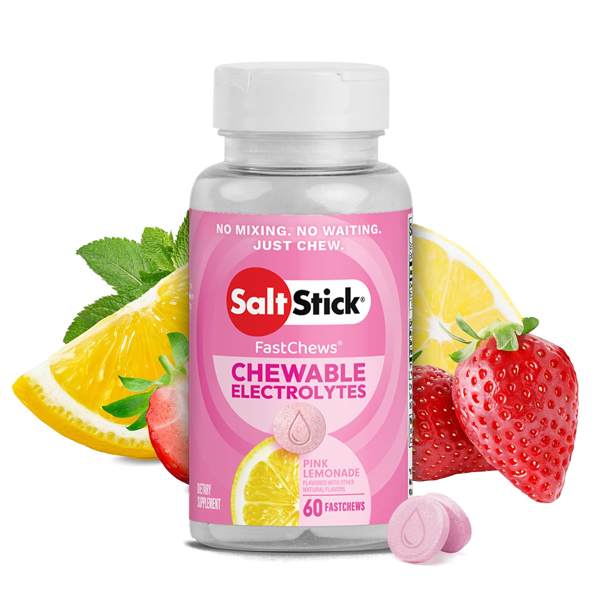 SaltStick Electrolyte FastChews - 60 Count Pink Lemonade Chewable Tablets - Salt Tablets for Running and Hydration, Electrolyte Chews