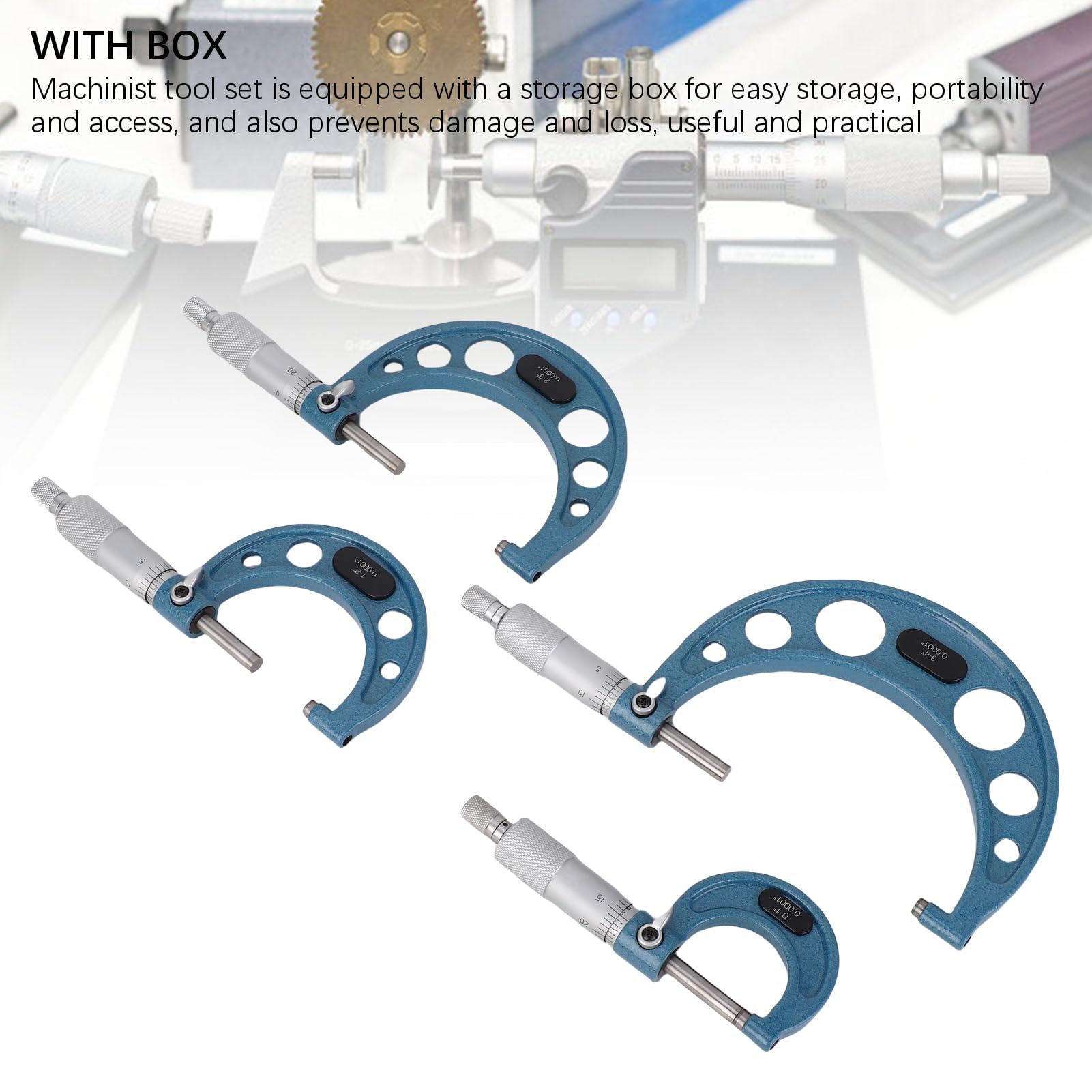 Set di Micrometri Esterni a 4-4 "professionisti, 0,0001 Pollici di Utensili di Macchinisti Ultra-precisioni con Manico in Carburo di Incudine e Cricchetto, Box di Costruzione e