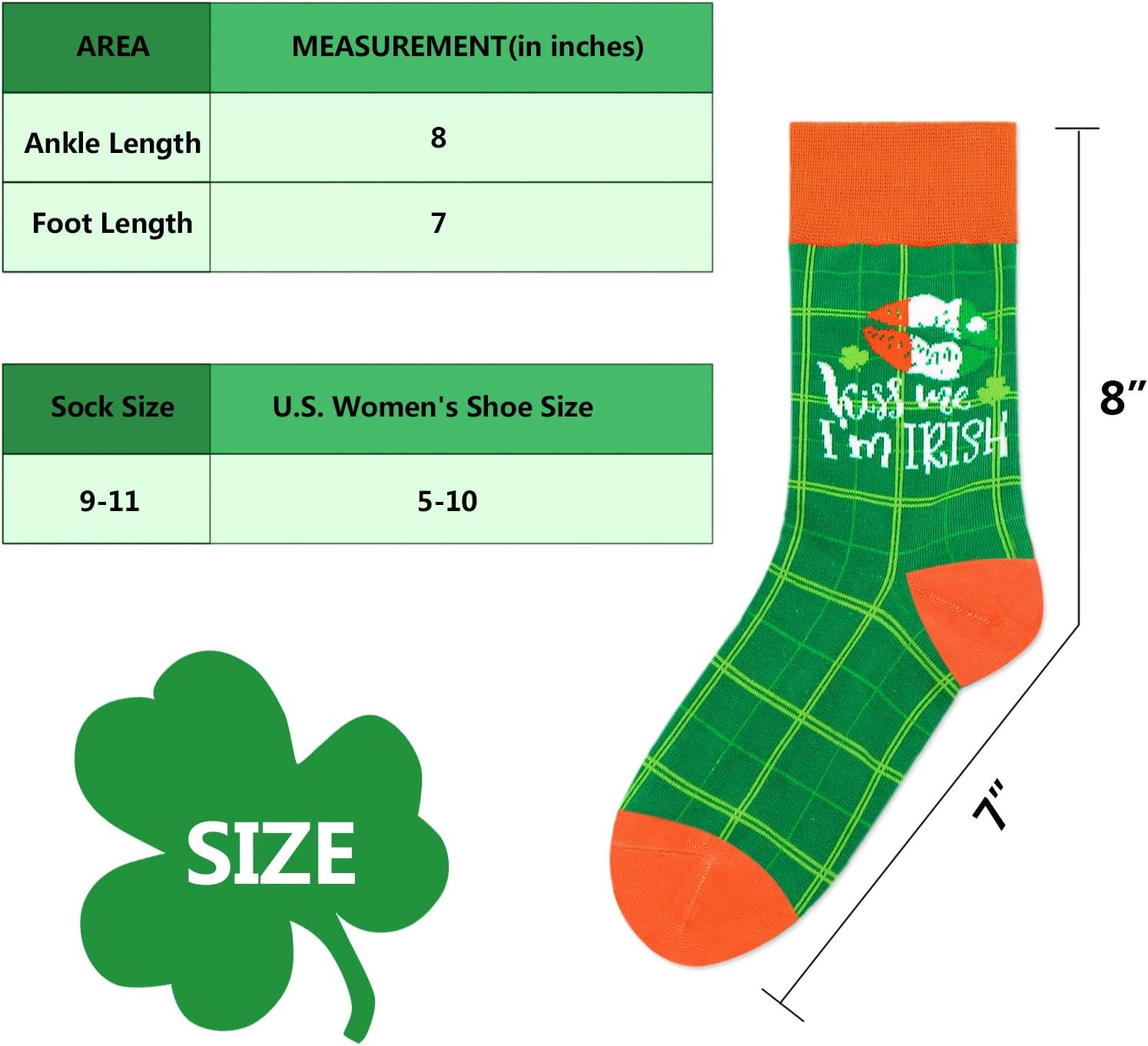 Vansolinne Women's St. Patrick's Day Socks Lucky Shamrock Crew Socks for Women Teens, Soft Cotton Mid-Calf Socks Festive Irish Gifts Party & Daily Wear 5 Pack (Green Clovers Design) - Image 4