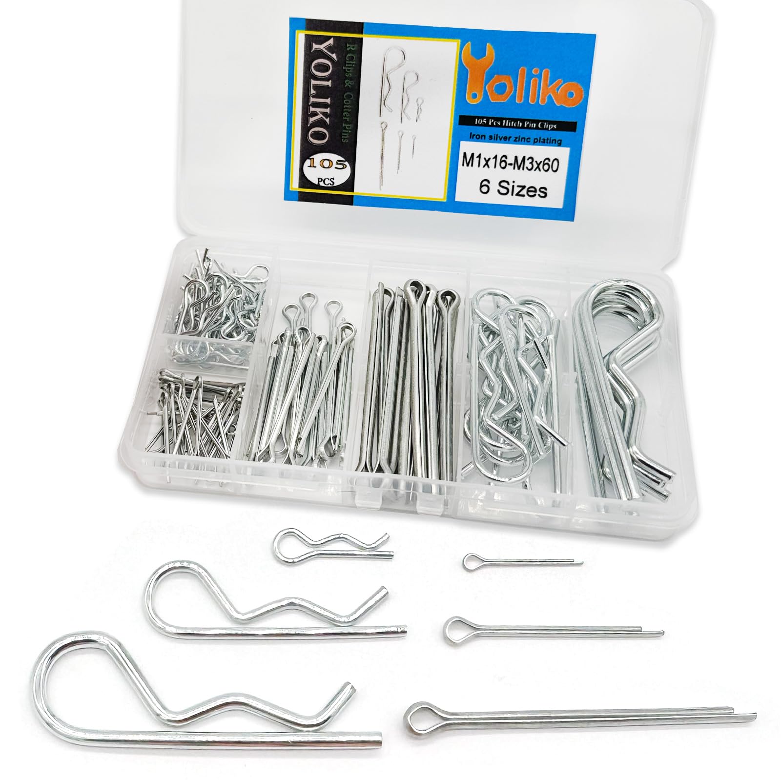 Snapklik.com : 105 Pcs R Pins And Cotter Pins Assortment Kit-6 Sizes ...