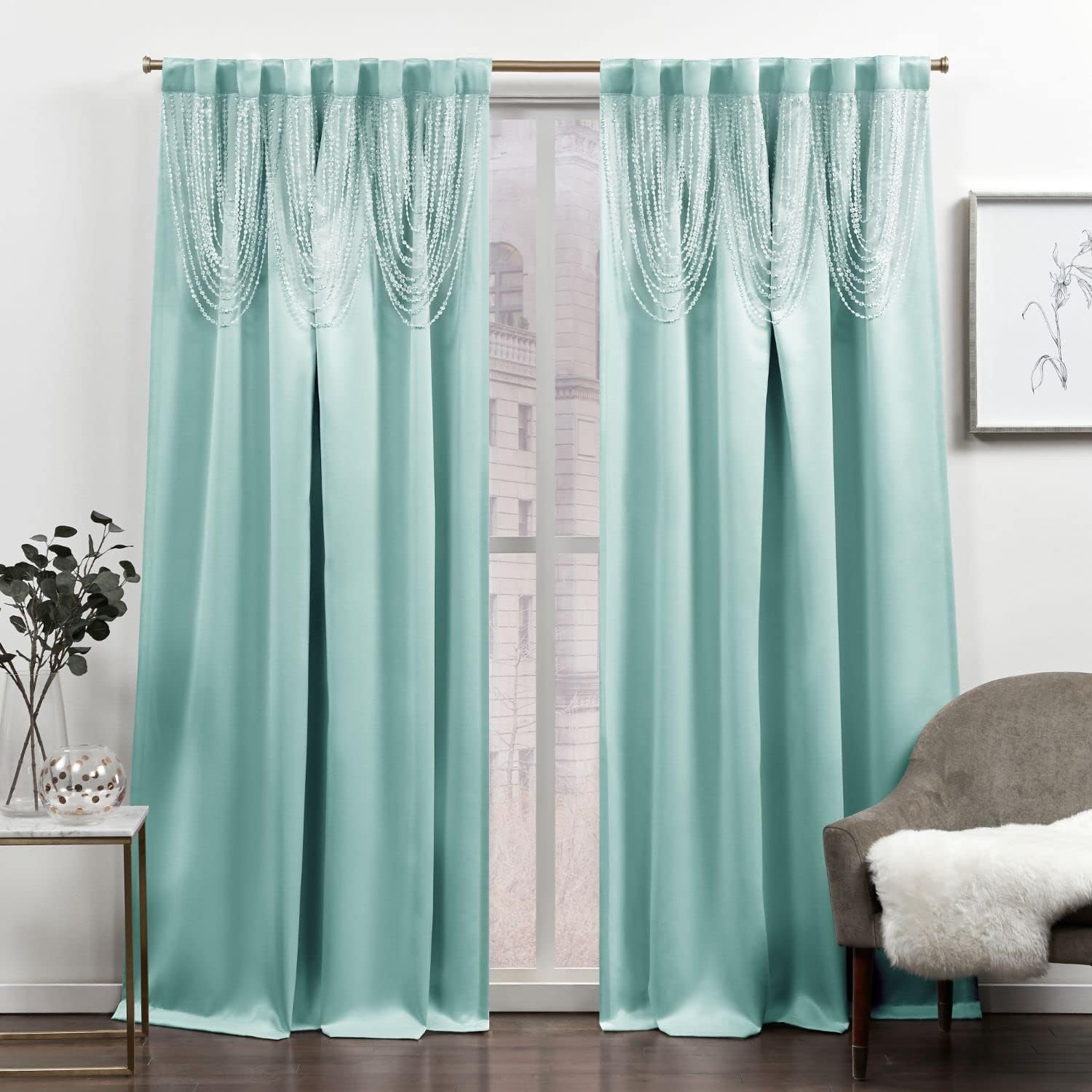 Exclusive Home Bliss Room Darkening Room Blackout Hidden Tab Top Curtain Panels, 54"x84", Aqua, Set of 2