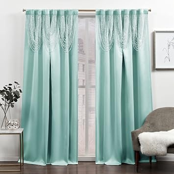 Exclusive Home Bliss Room Darkening Room Blackout Hidden Tab Top Curtain Panels, 54"x84", Aqua, Set of 2
