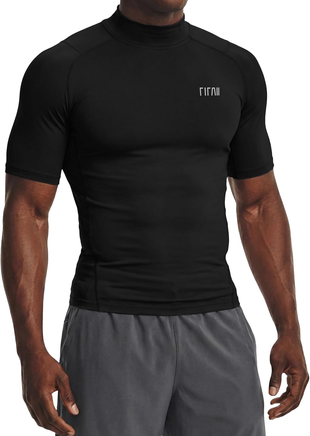 Men's Short Sleeve Compression Shirts Mock Neck Workout T-Shirt Athletic Gym Base Layer