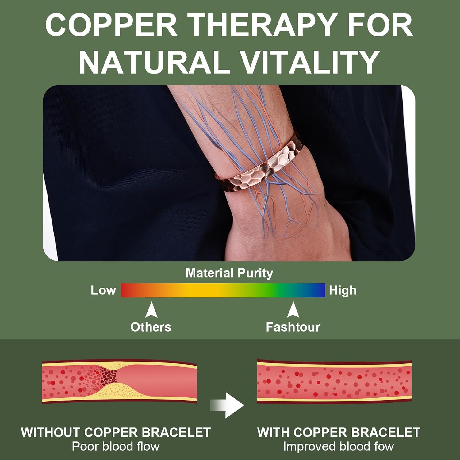 Pure Copper Bracelet – Copper Bracelet for Men & Women – 100% Solid, Raw & Uncoated Handmade Hammered Tibetan Cuff Bangle