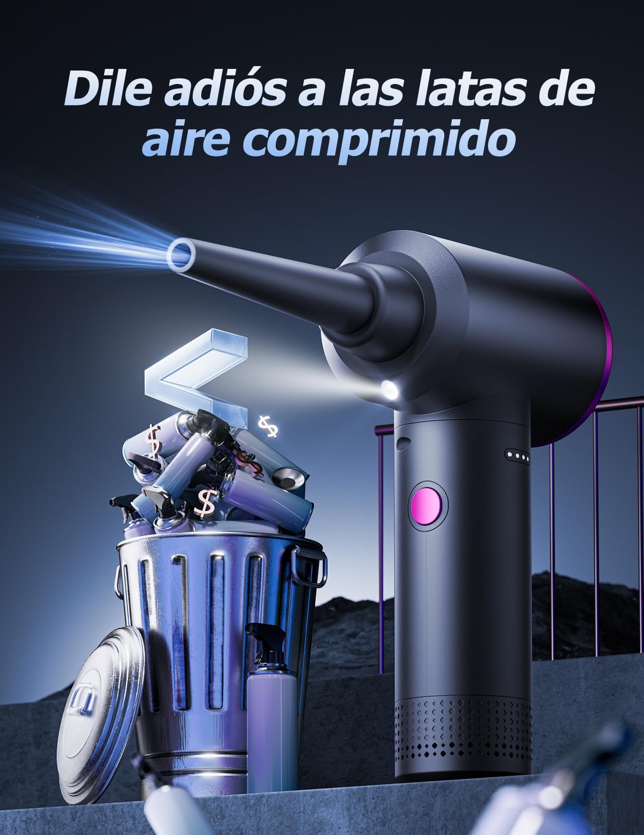 Soplador de Polvo de Eléctrico Aire Comprimido Eléctrico - 100000 RPM Limpieza de PC por Pulverización de Aire Comprimido con Batería de 9000mAh, Limpieza de Teclado de Aspiradora de 3 Velocidades