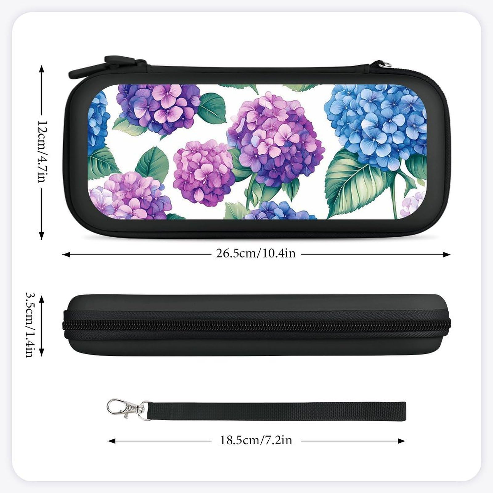 Hydrangeas Flowers Compatible with Switch Carrying Case Hard Travel Game Bag Pouch with 15 Games Accessories Black-style