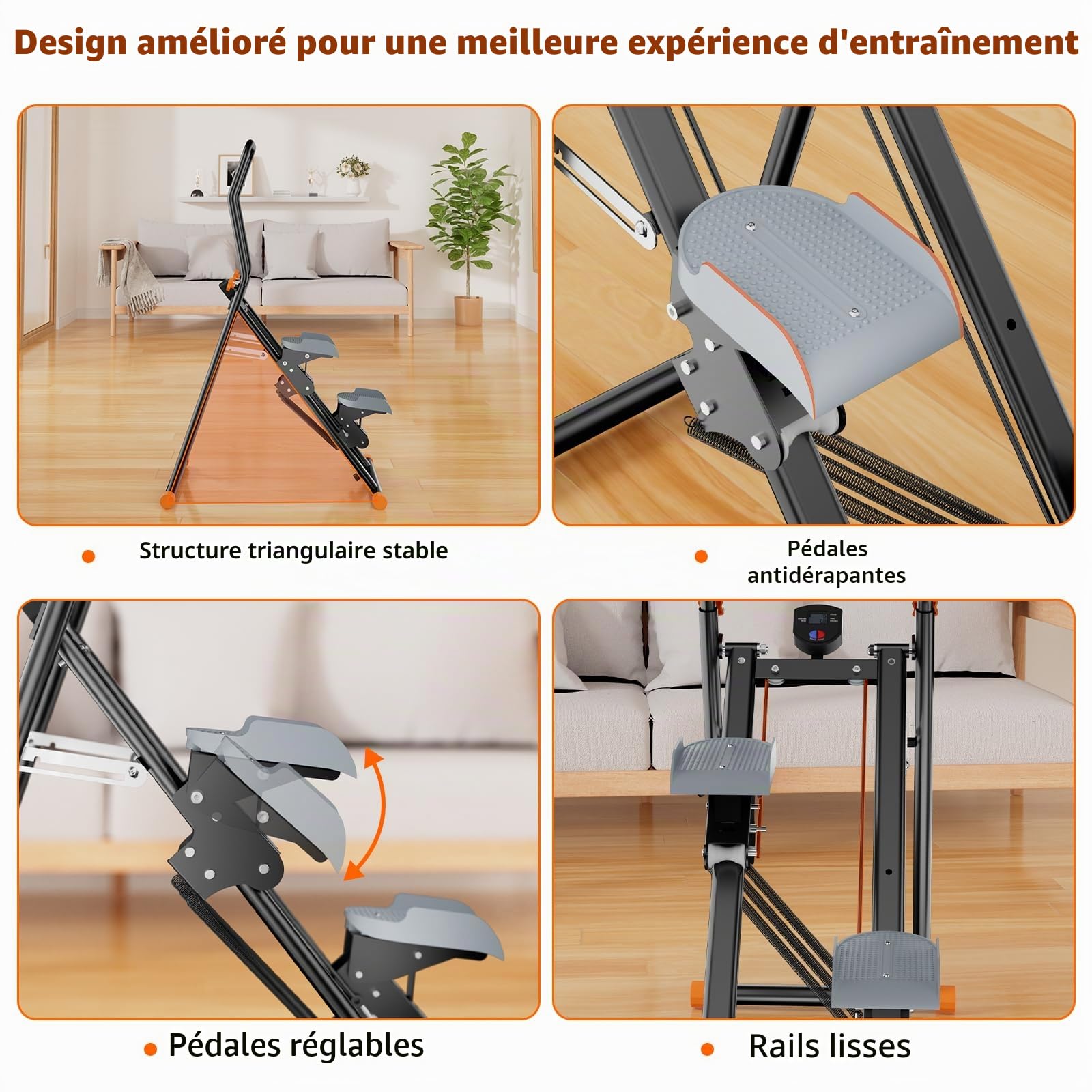 RYGEO - Stepper de marche pliable, grimpeur vertical, appareil d'exercice à domicile pour les abdominaux, les fessiers et les jambes, avec résistance réglable