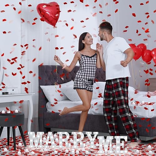 Miniatura 6 de Fumete 4080 piezas de letrero de propuesta de decoración de propuesta de letras iluminadas con 72 velas románticas de corazón, 4000 pétalos de rosa,