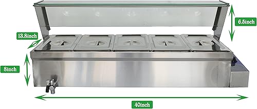Miniatura 8 de TECHTONGDA Calentador de sopa de alimentos, estufa Bain Marie, calentador de vapor de buffet de comedor comercial, sartén de 12 x 5.5 x 6 pulgadas