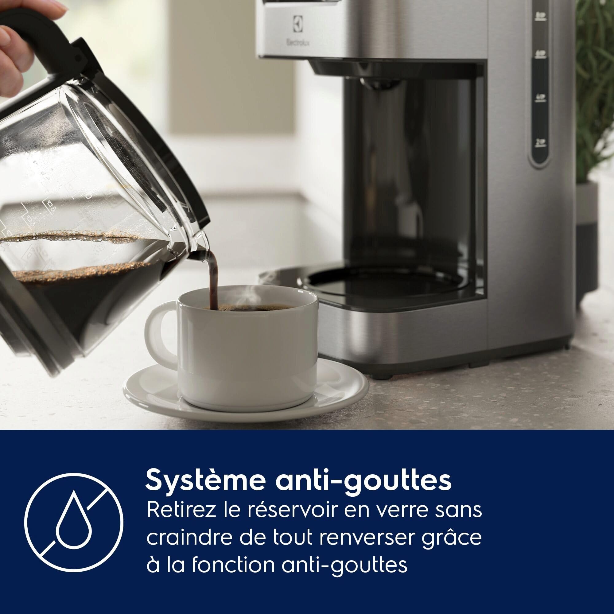 Electrolux Cafetière filtre Create 5 E5CM1-6ST, Sélection d'arômes et minuterie programmable, Puissance 1000 W, Verseuse isotherme 1,38 L, Arrêt automatique, Acier Inoxydable