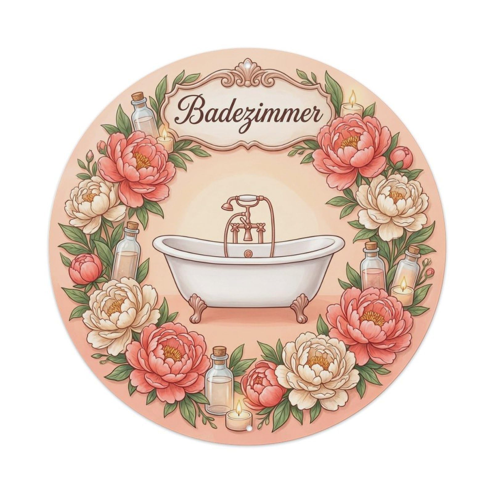 Yrnq Vintage Style Bathroom Peony Bathroom Wall Decor Vintage Metal Tin Sign Plaque Wall Decor For Cafe, Club, Garden Round Metal Poster 8X8inch