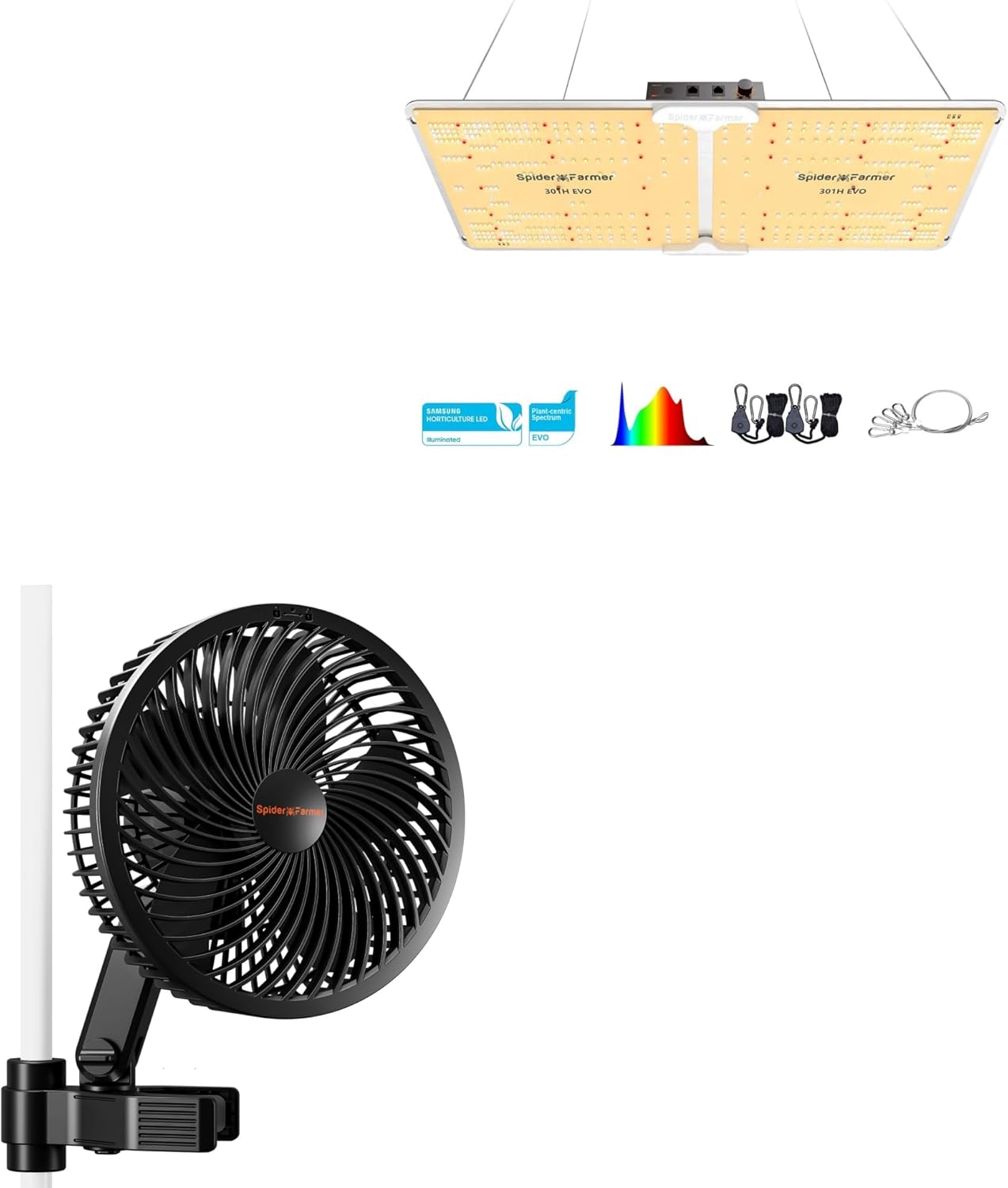 Spider Farmer New Grow Tent Fan 6" and SF2000, Samsung LM301H EVO Led Grow Light, Full Spectrum Plant Grow Light