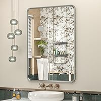 Vista 49 de OKPAL 16x24 Espejo de baño de bronce, espejo de marco de bronce rectangular redondeado, espejo de tocador de baño de bronce cepillado para montar