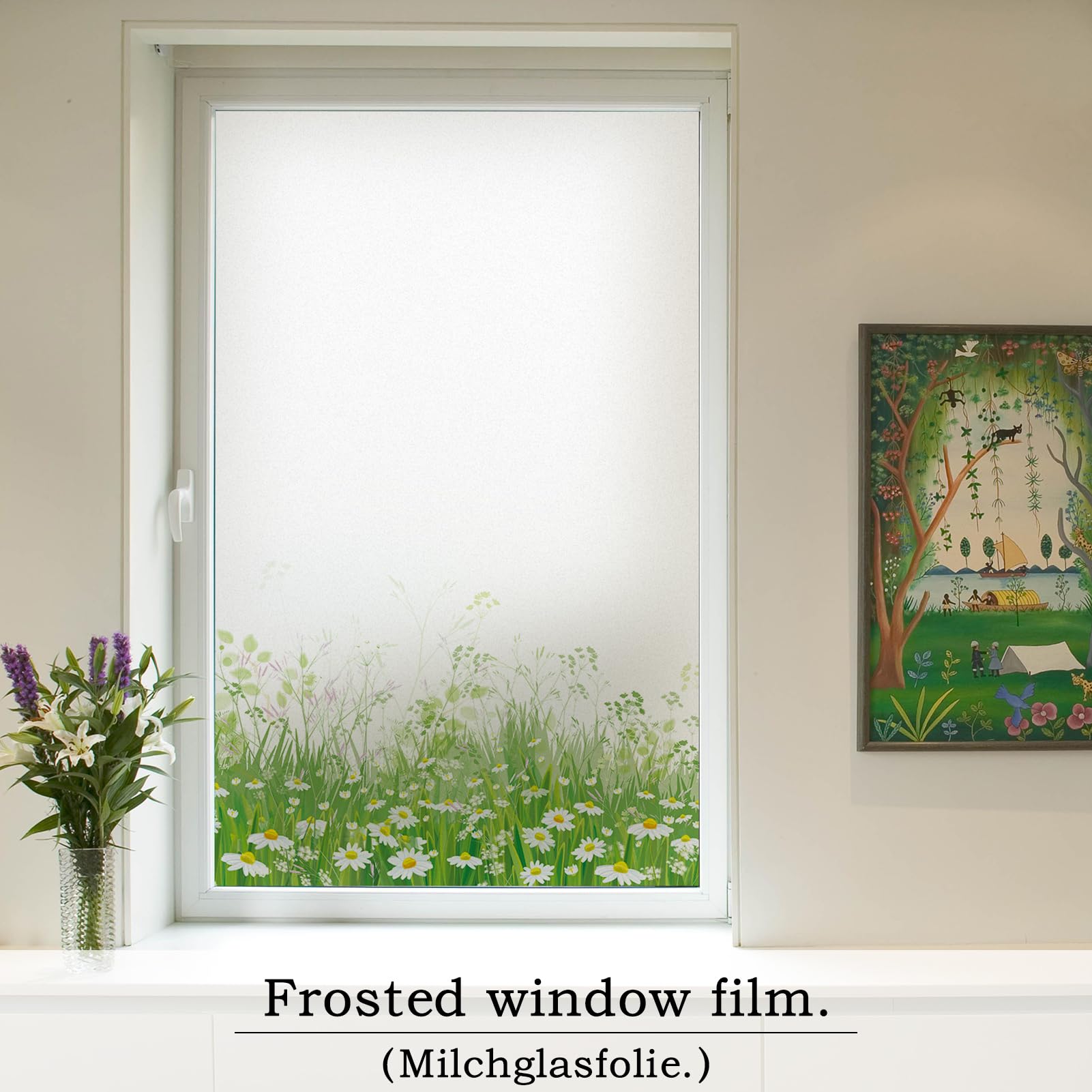 dktie Film électrostatique amovible en vinyle pour fenêtre de cuisine et salle de bain - Motif floral dépoli - Sans colle - 05, 90 x 200 cm