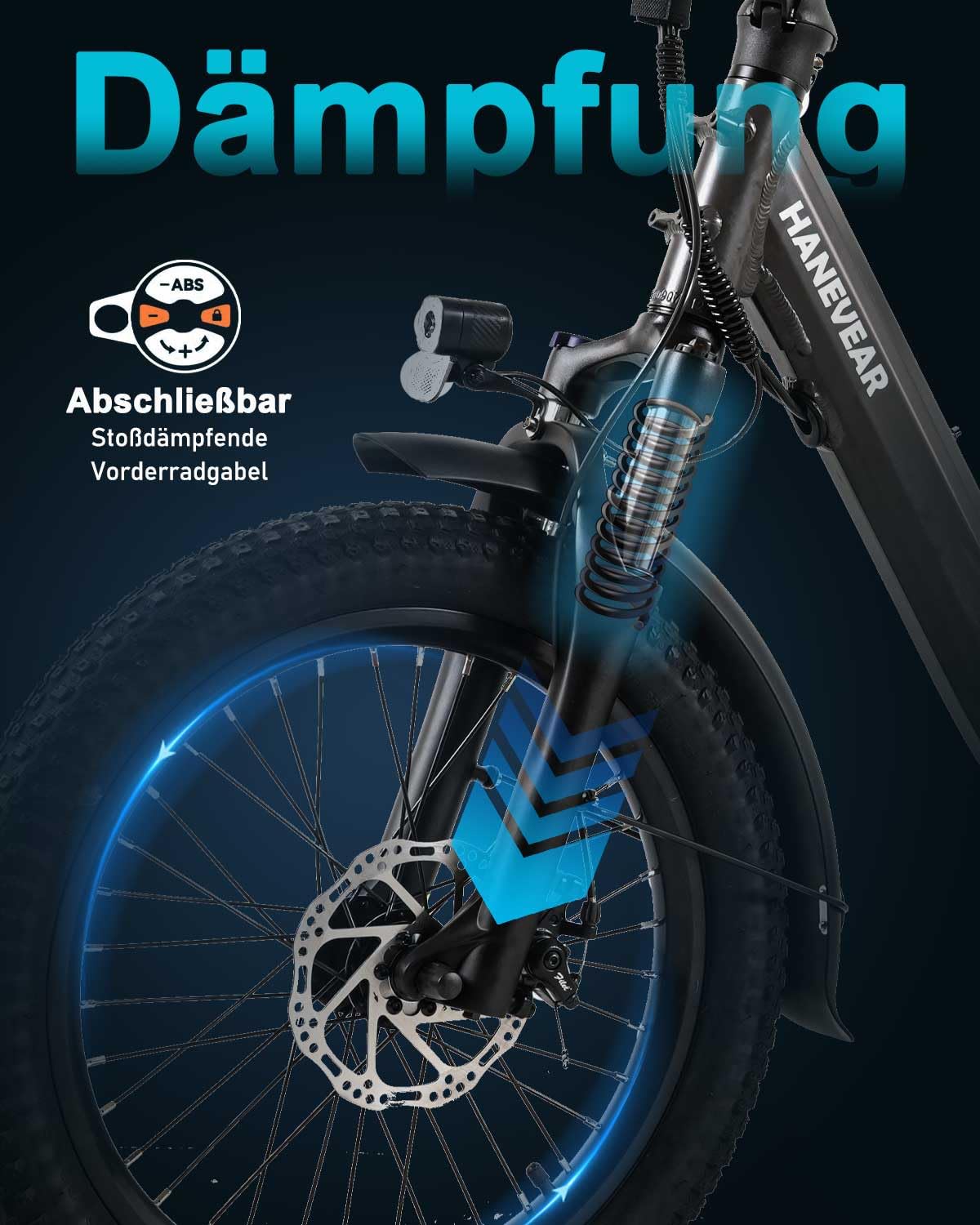 HANEVEAR H6-Light E Bike Klapprad, Elektrofahrräder mit Drehmomentsensor | 48V 14,5Ah Akku bis zu 120km+ | 55N.m 250W-Motor | 3.0'' Fat E-Bike, Off-Road Pedelec EBike Herren Damen