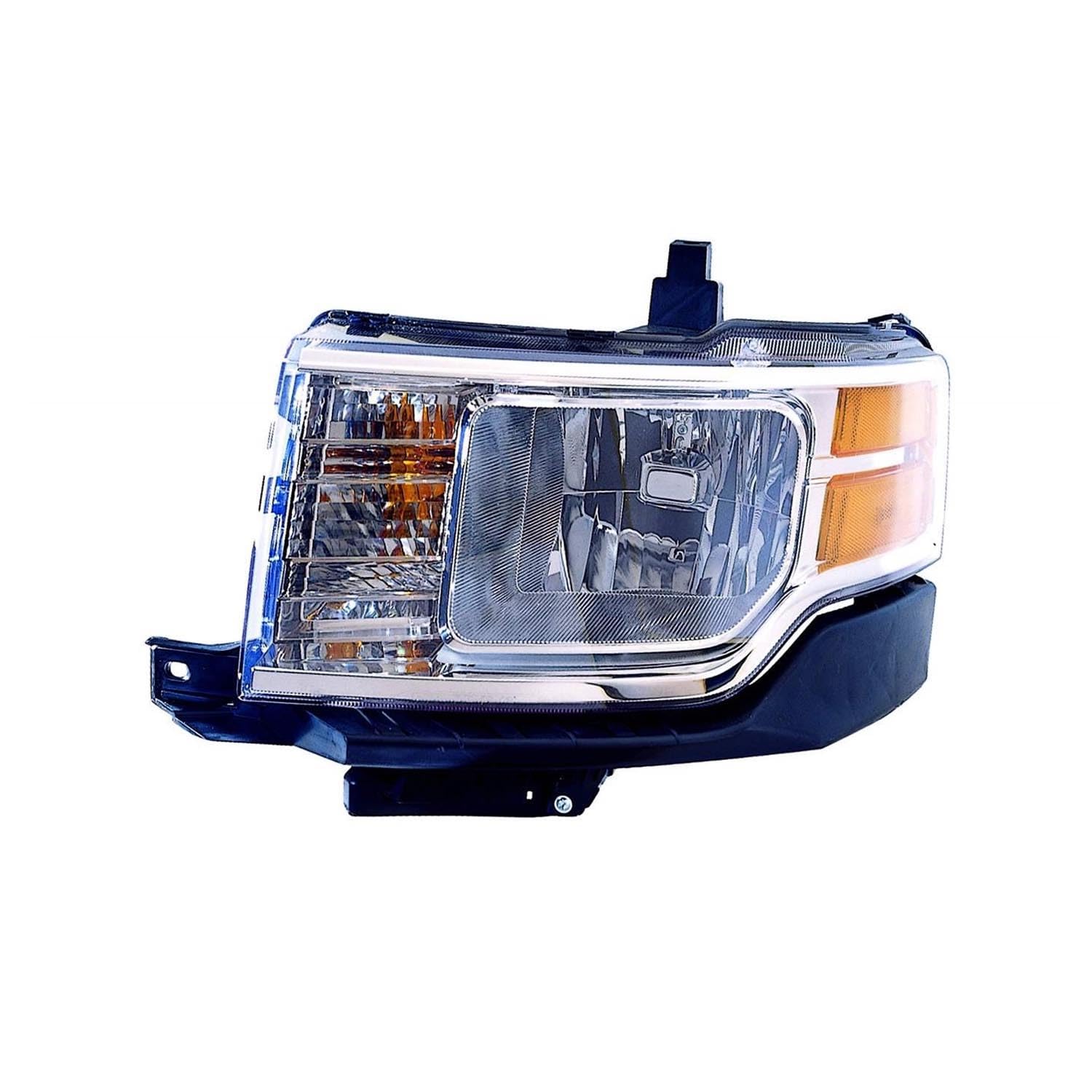 Left Side Halogen Headlight Assembly For 2009-2012 Ford Flex SE/SEL - Chrome Housing, Amber Signal