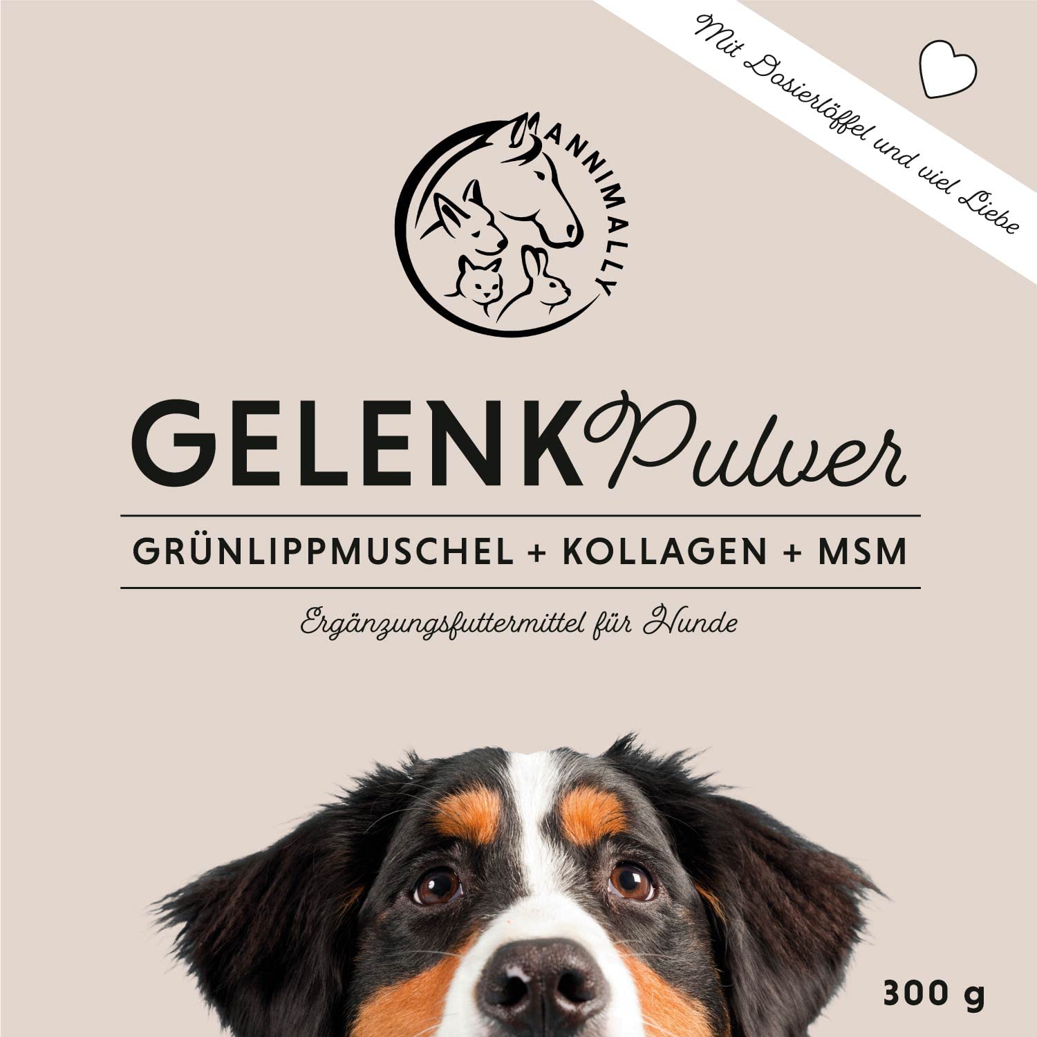 Annimally Gelenke Pulver für Hunde 300g mit MSM, Grünlippmuschel und Kollagen - Gelenkpulver mit Collagen für den Hund Alternative zu Tabletten