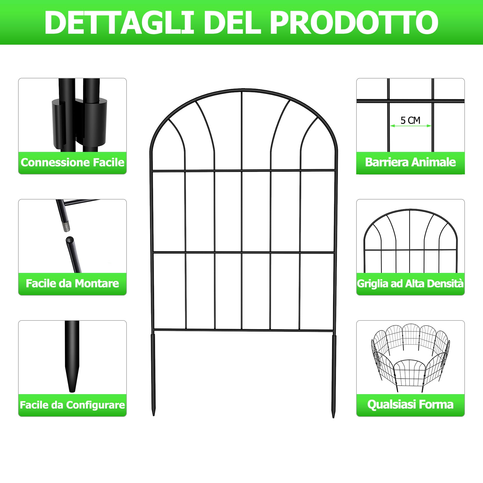 Recinzione Giardino in Metallo Palizzata da Giardino, 60 cm (H) x 33 cm (W) 10 pannelli Recinzioni Decorative da Giardino, Design Bello Robusto e Affidabile Resistente Staccionata Esterne