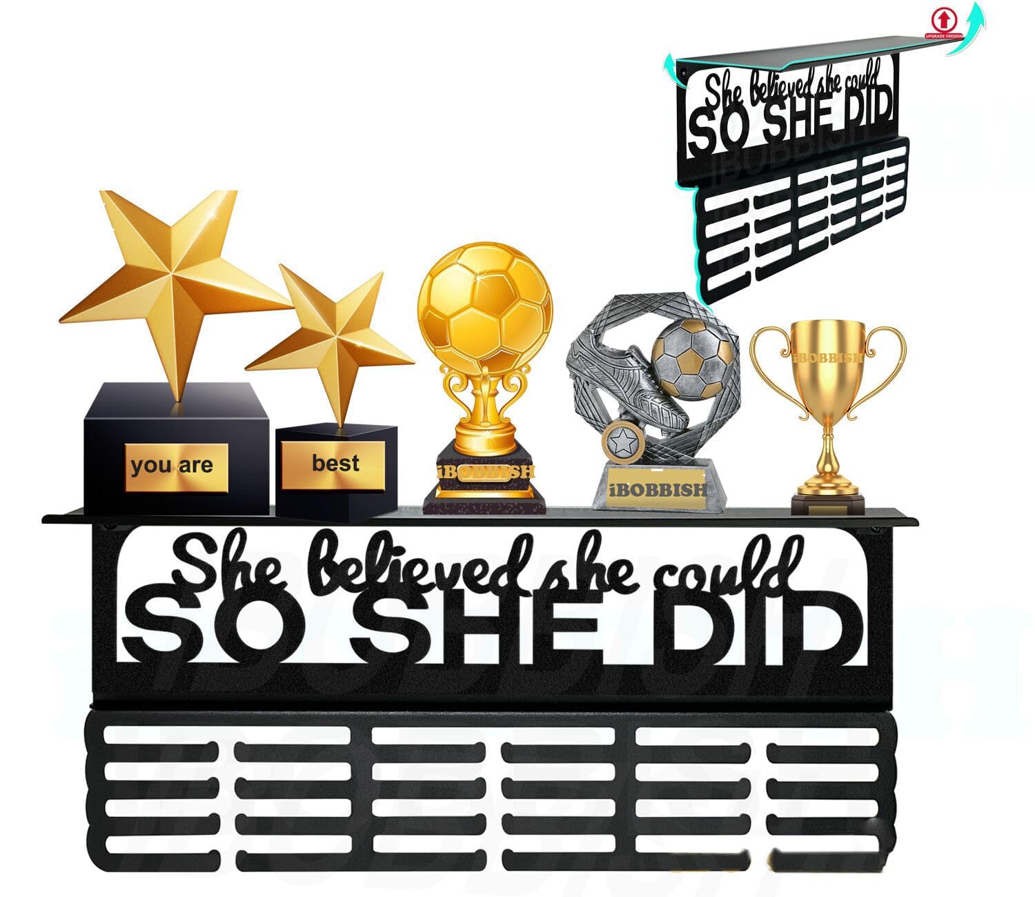 Non-Slip Medal Hanger Display Trophy Shelf,Medal Hanger Display For Wall with 16inchL,Race Medal Display Upgraded Medal Holder Display For gymanstics,race,soccer,swim