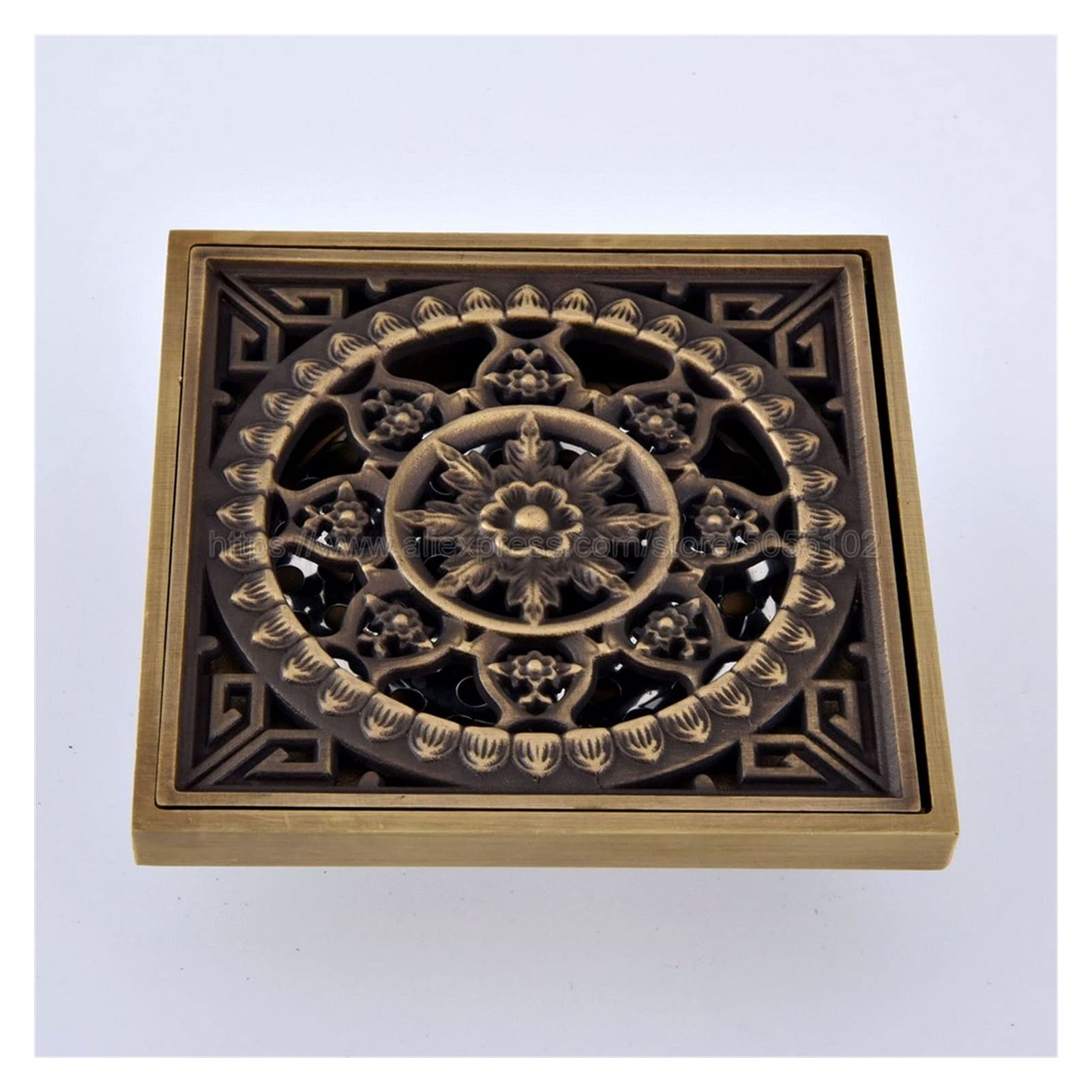 Drain Filter,Floor Drain Antique Brass Bathtub Shower Drainer Floor Strainer 10x10cm Square Invisible Bathroom Floor Drain Waste Grate