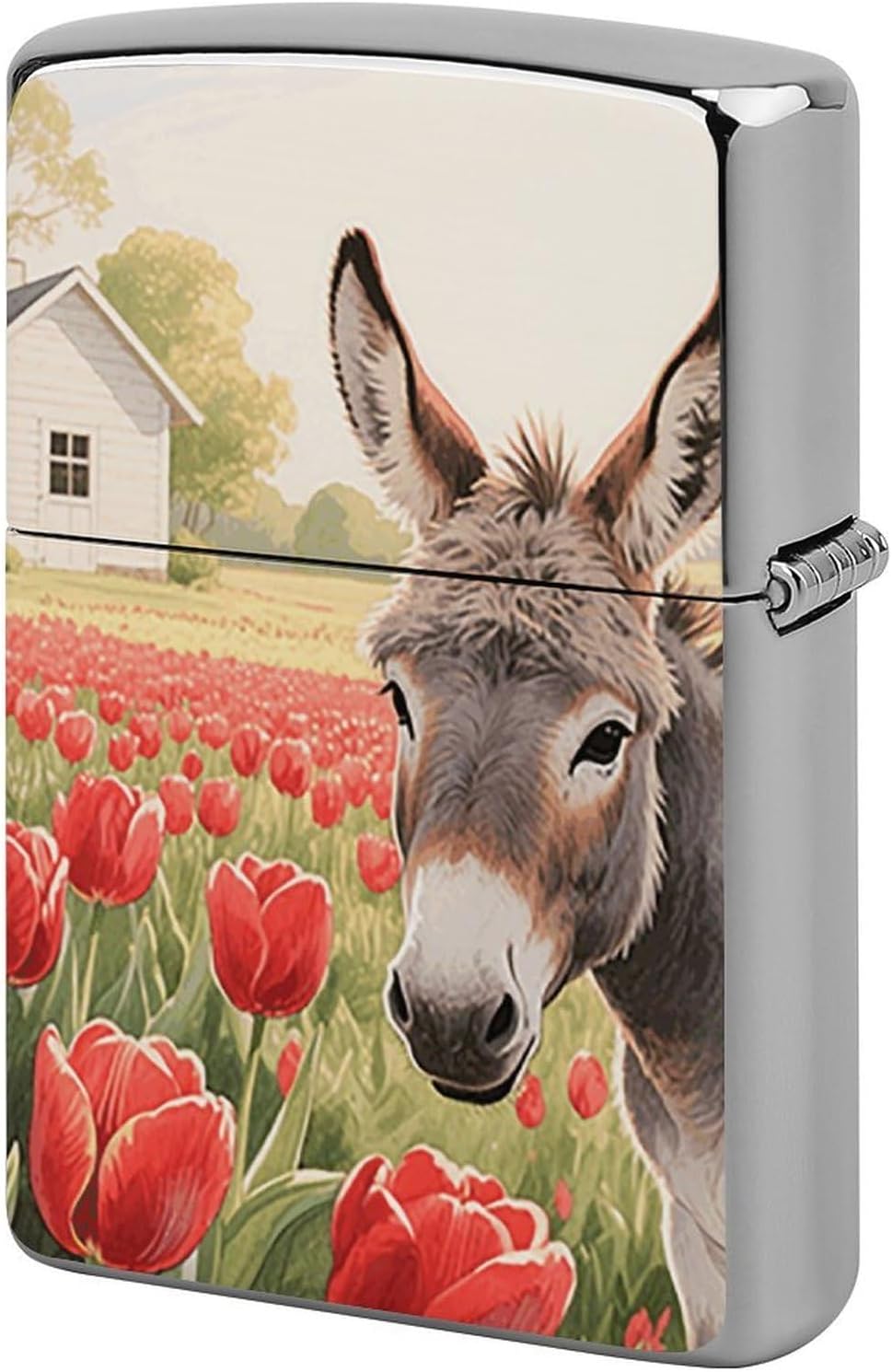 Donkey and Red Flower Lighter Case Cover Metal Lighter Case