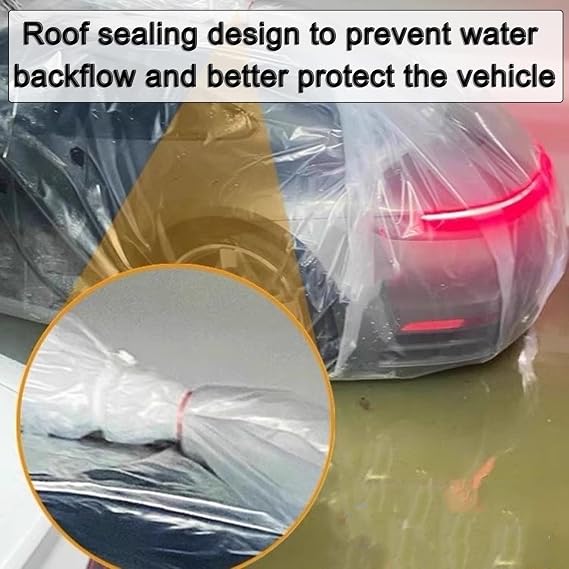 Car Cover Universal Plastic Car Cover, Reusable Fully Enclosed Sealed Car Flood Cover， For Rainy Snowy And Dust Prevention