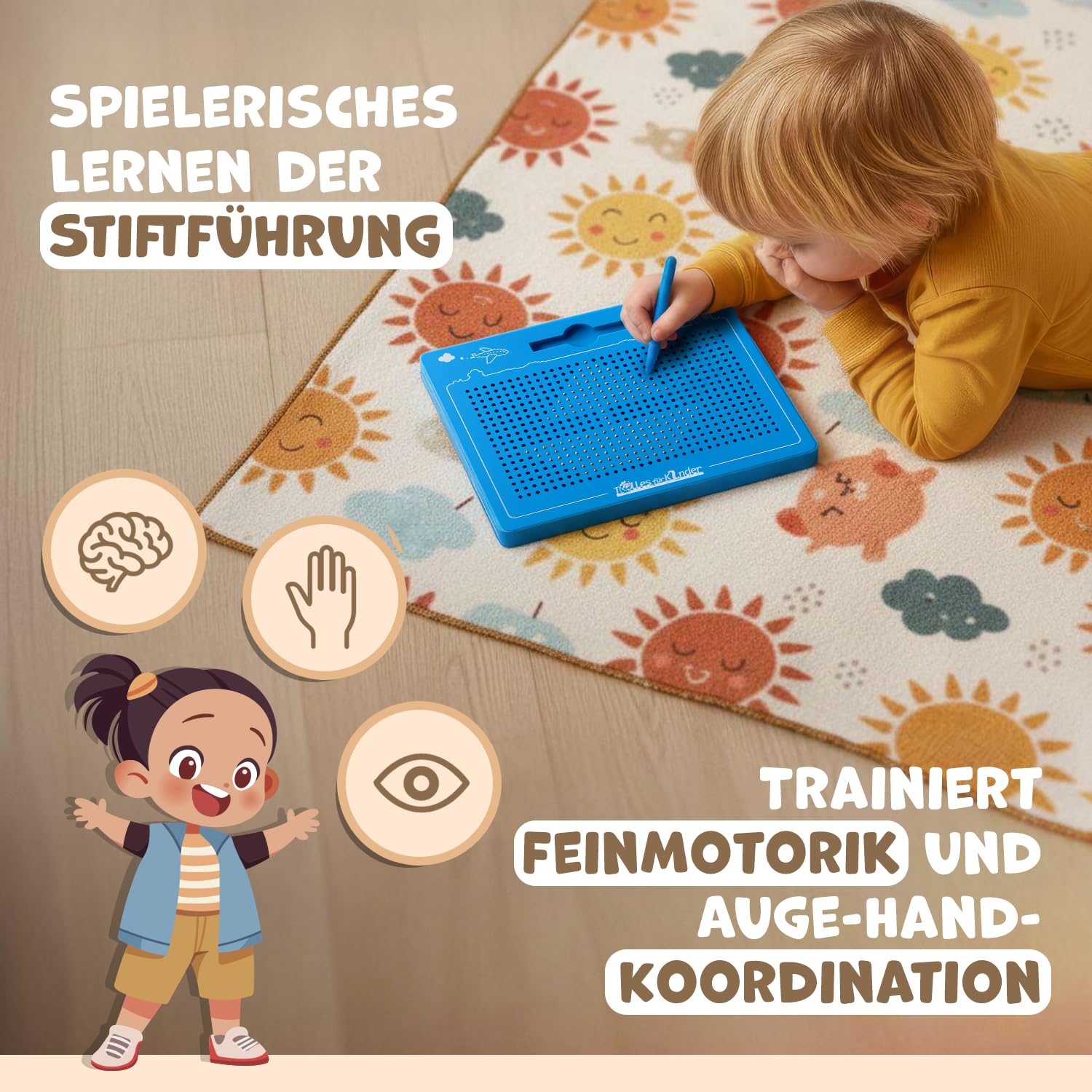 Magnetspiel für Kinder - Zaubertafel mit Kugeln und Stift - Tolle Beschäftigung Kinder ab 3 - Das magische Magnet Spiel für die stressfreie Autofahrt