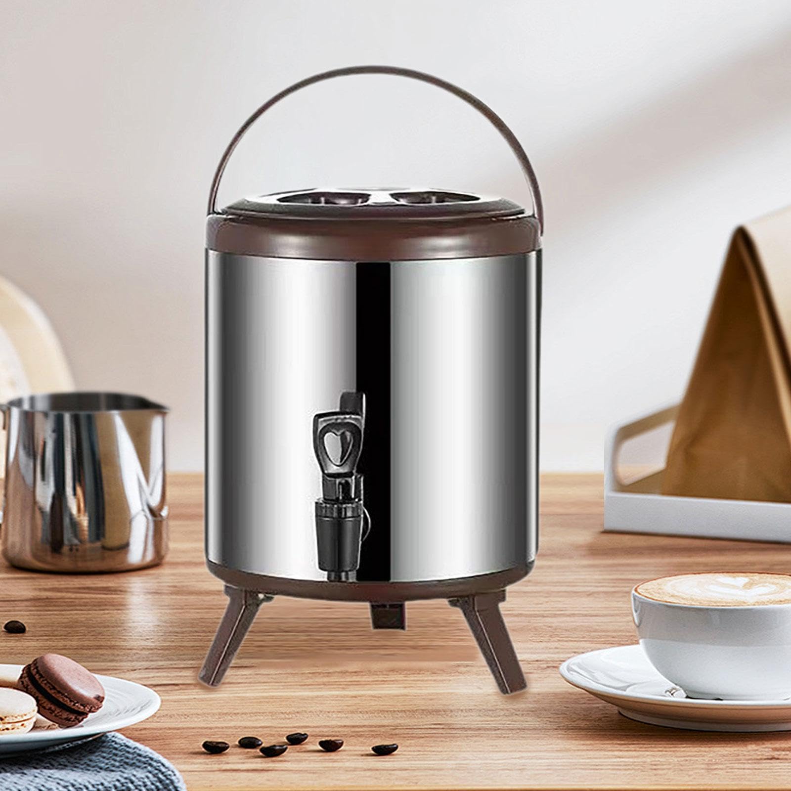 Dispensador de Bebidas Calientes Botella Térmica Cubo Multifuncional Aislante Barril con Grifo de Acero Inoxidable Y Tapa Sellada Adecuado para, 10 litros