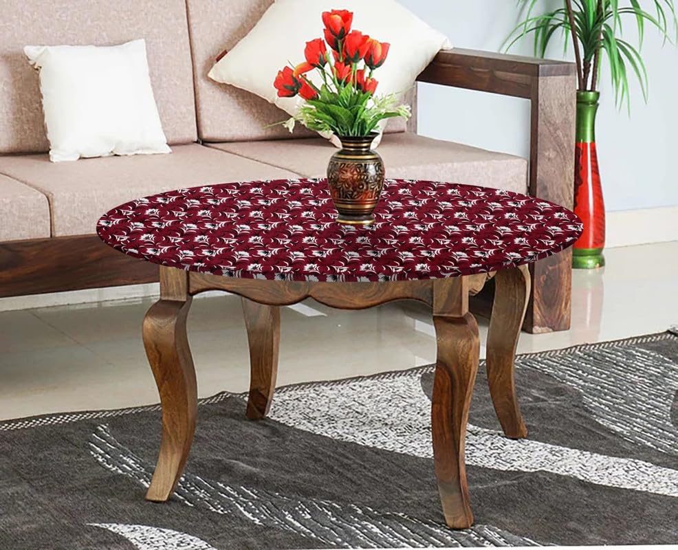 Image of The Furnishing Tree Round Elastic Fitted Center Tpoy Table Cover WxL 18x18 Inches Floral Pattern Dark Brown