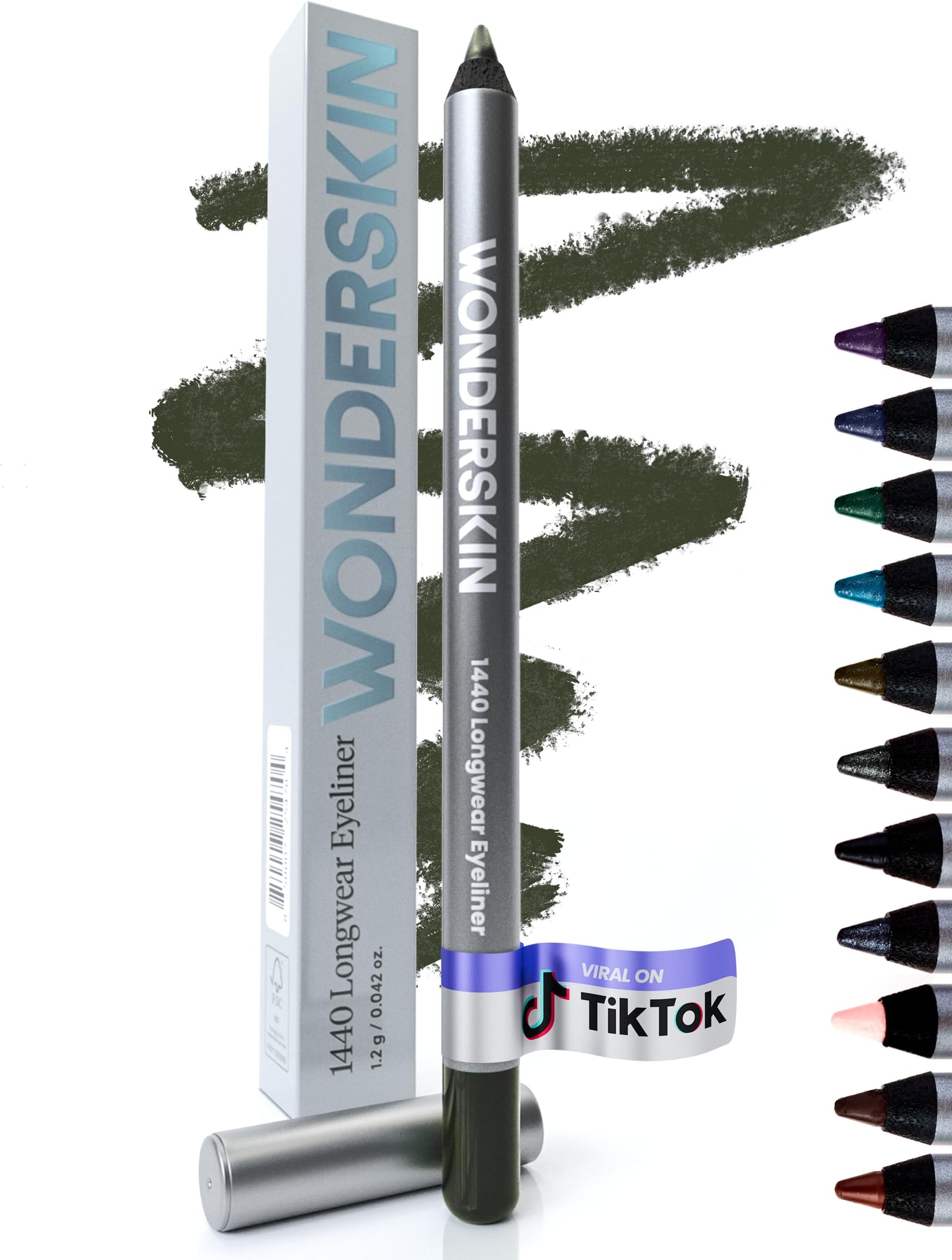Eyeliner Pencil, 1440 Longwear Green Eyeliner Pencil - Waterproof, Sharpenable & Smudge Proof (Olive)