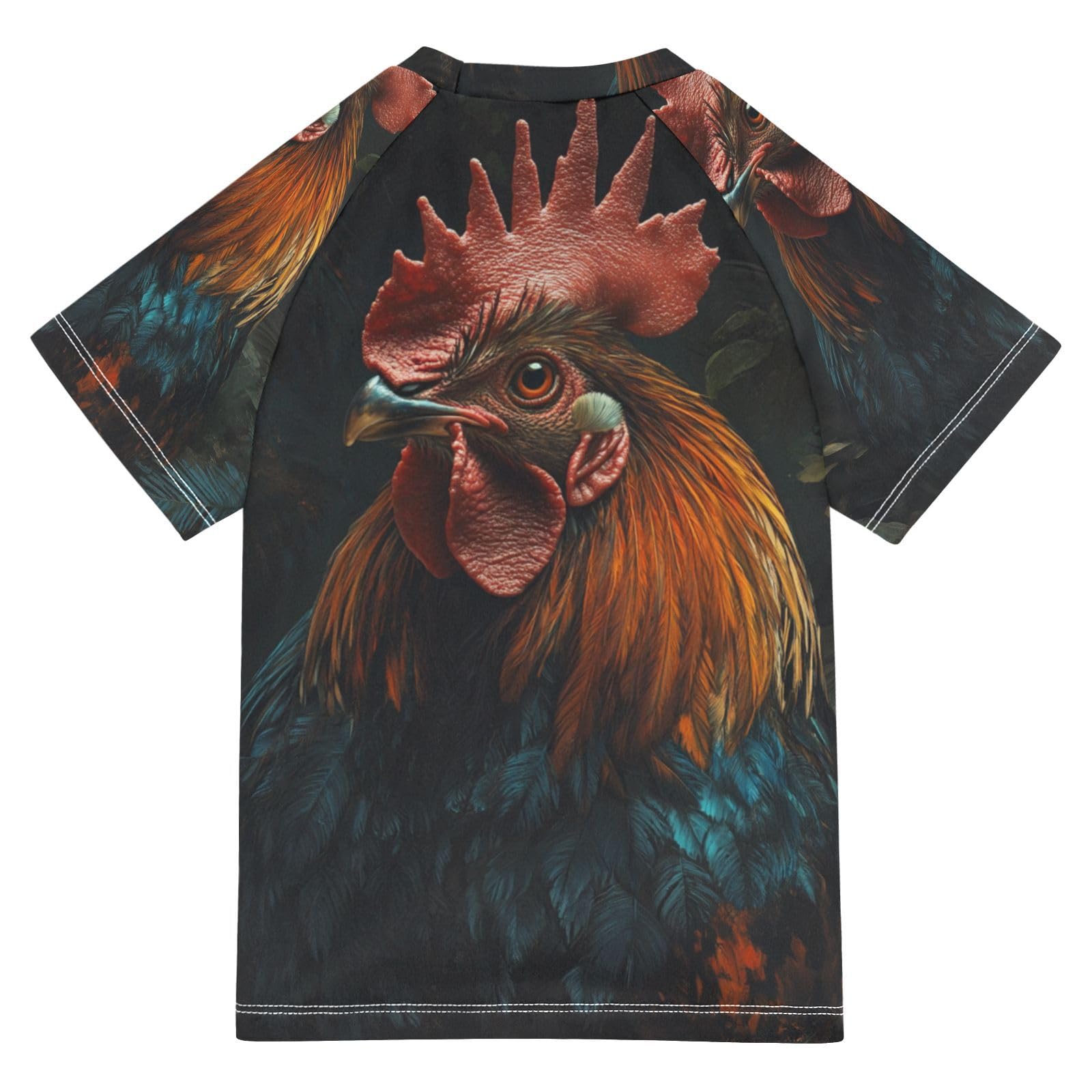 Jucciaco Boys Swimsuit Rooster Chicken Forest Sunscreen Kids Sun Rashguard Short Sleeve T-Shirts Swimwear Sets UPF 50+ Multicoloured